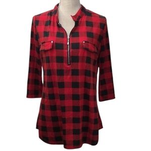 Ninedaily Red and Black Plaid Womens Top